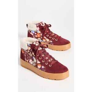 nib KEDS x RIFLE PAPER CO sz 7 Tahoe Nouveau suede floral Hi Top in burgundy